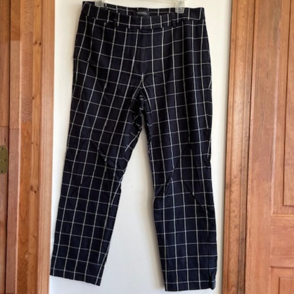 TALBOTS High Waist Straight Leg Black White Windowpane Pants Trousers 12P